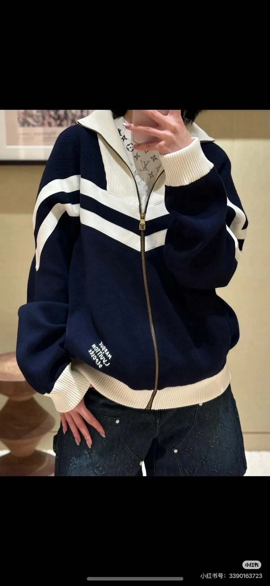 Louis Vuitton/Louis Vuitton 24Fw stand collar striped contrast zipper knitted jacket